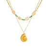 Wholesale Jewelry Retro Trend Turquoise Conch Shell Stainless Steel Animal Zodiac Electroplated Double Layer Chain Necklace For Women