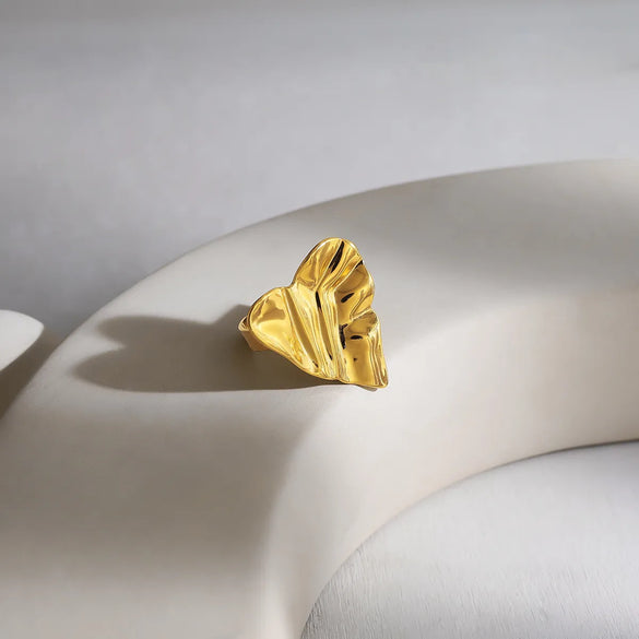 Wholesale Jewelry Retro Vacation Heart Shape 304 Stainless Steel 18K Gold Plated Plating Open Rings