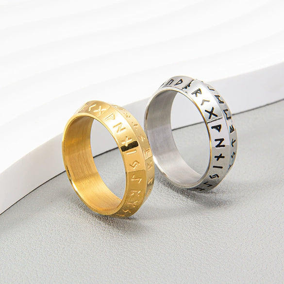Wholesale Jewelry Retro Viking Style Stainless Steel Ring With Letters Numbers Text Electroplating