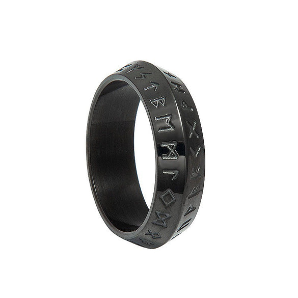 Wholesale Jewelry Retro Viking Style Stainless Steel Ring With Letters Numbers Text Electroplating