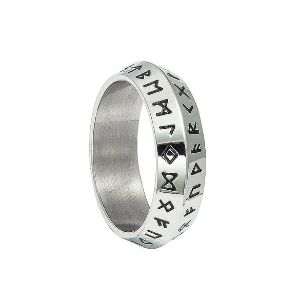 Wholesale Jewelry Retro Viking Style Stainless Steel Ring With Letters Numbers Text Electroplating