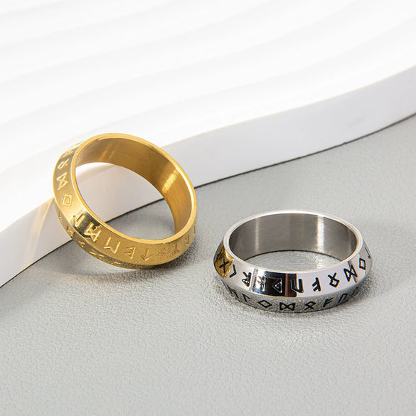 Wholesale Jewelry Retro Viking Style Stainless Steel Ring With Letters Numbers Text Electroplating