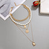 Wholesale Jewelry Retro Vintage Style Geometric Alloy Ochain Multilayer Pearl Necklace For Women
