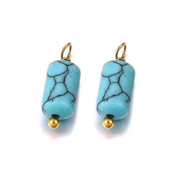 Wholesale Jewelry Retro Waterproof Stainless Steel With Natural Stone Cylindrical Pendant Electroplated Handmade Earrings Necklace Accessories