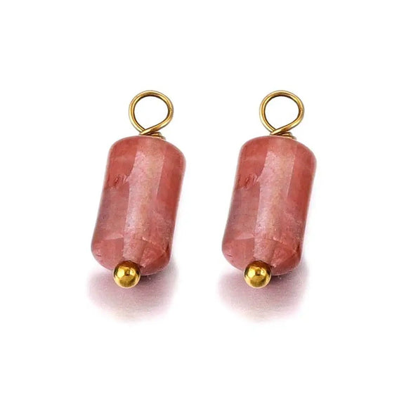 Wholesale Jewelry Retro Waterproof Stainless Steel With Natural Stone Cylindrical Pendant Electroplated Handmade Earrings Necklace Accessories