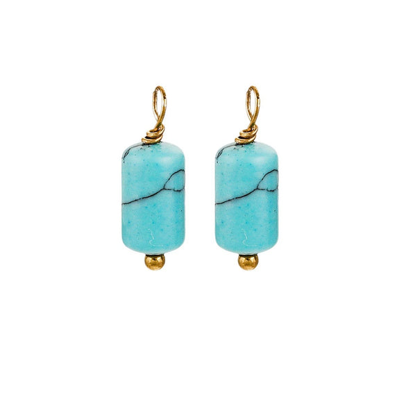 Wholesale Jewelry Retro Waterproof Stainless Steel With Natural Stone Cylindrical Pendant Electroplated Handmade Earrings Necklace Accessories