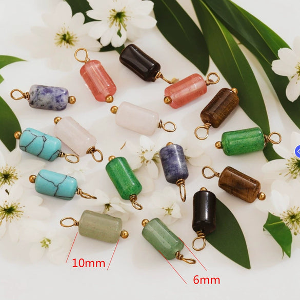 Wholesale Jewelry Retro Waterproof Stainless Steel With Natural Stone Cylindrical Pendant Electroplated Handmade Earrings Necklace Accessories
