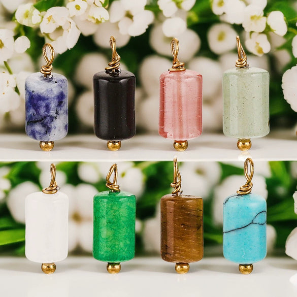 Wholesale Jewelry Retro Waterproof Stainless Steel With Natural Stone Cylindrical Pendant Electroplated Handmade Earrings Necklace Accessories