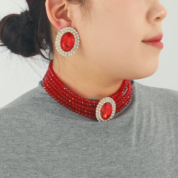 Wholesale Jewelry Rhinestone Geometric Earrings And Necklaces