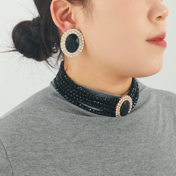 Wholesale Jewelry Rhinestone Geometric Earrings And Necklaces