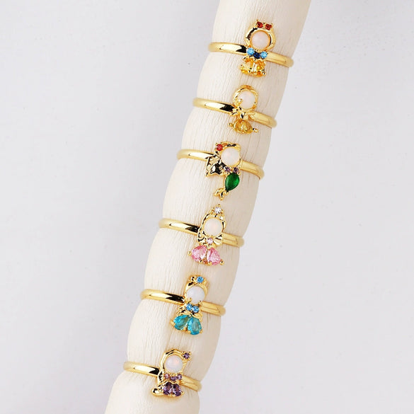 Wholesale Jewelry Ring Copper Zircon Cartoon Animal Geometric Style Microinlaid Colorful Zircon