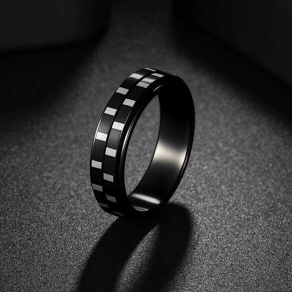 Wholesale Jewelry Rotatable Titanium Steel Geometric Ring Electroplated Black