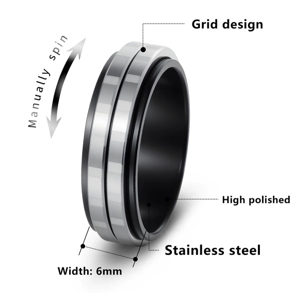 Wholesale Jewelry Rotatable Titanium Steel Geometric Ring Electroplated Black