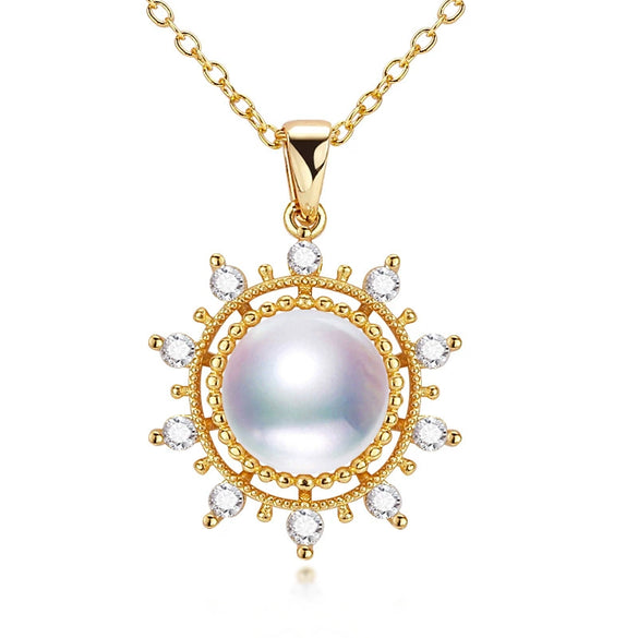 Wholesale Jewelry Round Freshwater Pearl Pendant Necklace Copper Plated Gold