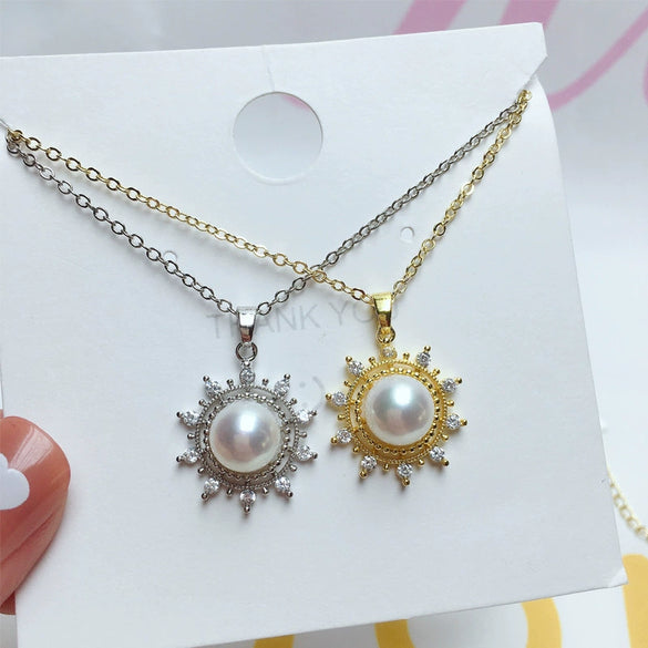 Wholesale Jewelry Round Freshwater Pearl Pendant Necklace Copper Plated Gold