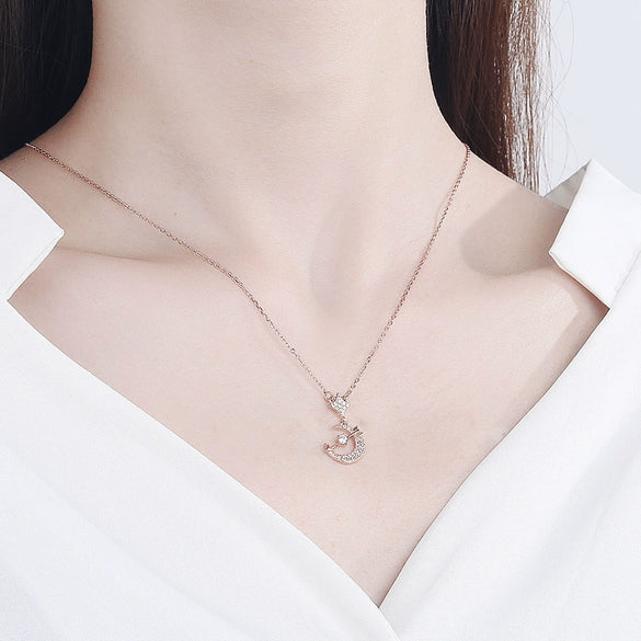 Wholesale Jewelry S925 Silver Arrow Moon Star Pendant Necklace