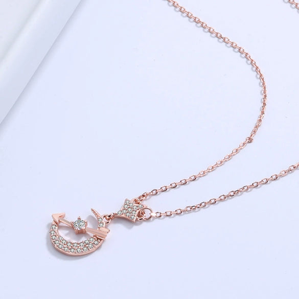 Wholesale Jewelry S925 Silver Arrow Moon Star Pendant Necklace