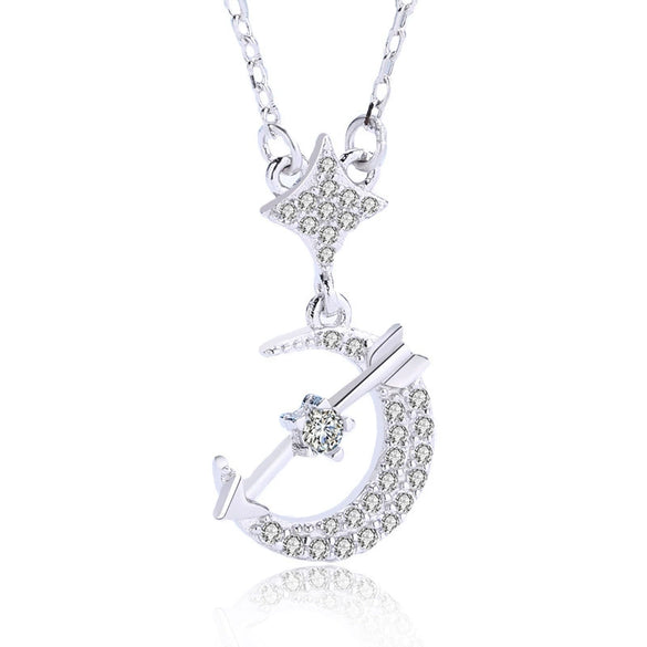 Wholesale Jewelry S925 Silver Arrow Moon Star Pendant Necklace