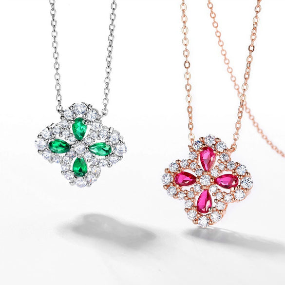 Wholesale Jewelry S925 Silver Geometric Four Leaf Clover Retro Minimalist Necklace Set With Diamonds O Word Chain For Women