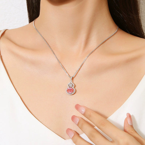 Wholesale Jewelry S925 Silver Gourd Pendant Necklace With High Carbon Diamond Light Luxury Style