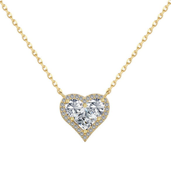 Wholesale Jewelry S925 Silver Light Luxury Heartshaped Zircon Electroplated Necklace Earrings