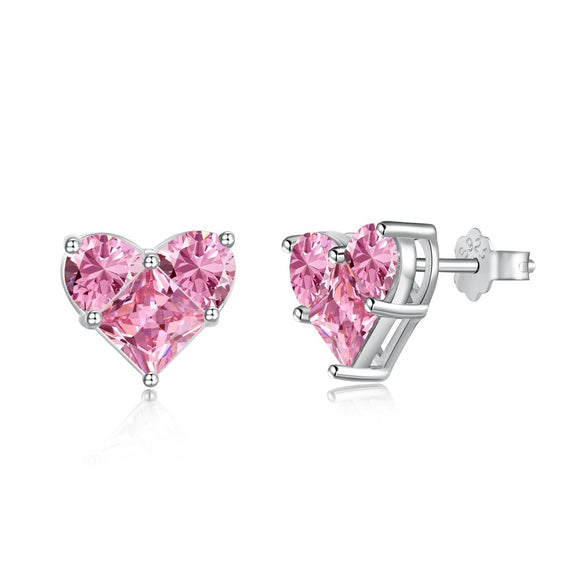 Wholesale Jewelry S925 Silver Light Luxury Heartshaped Zircon Electroplated Necklace Earrings
