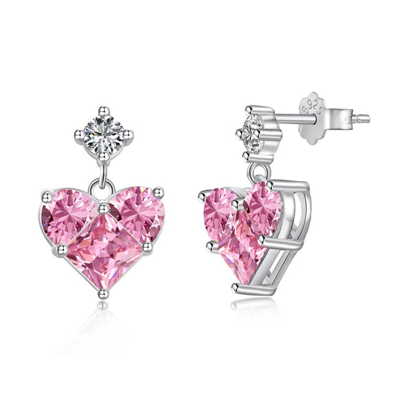 Wholesale Jewelry S925 Silver Light Luxury Heartshaped Zircon Electroplated Necklace Earrings