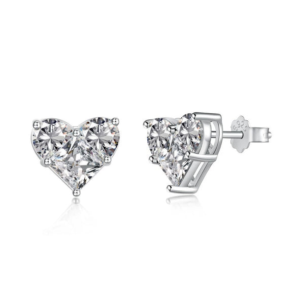 Wholesale Jewelry S925 Silver Light Luxury Heartshaped Zircon Electroplated Necklace Earrings