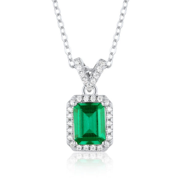 Wholesale Jewelry S925 Silver Luxury Retro Octagonal Cultivation Emerald Geometric Inlay Necklace