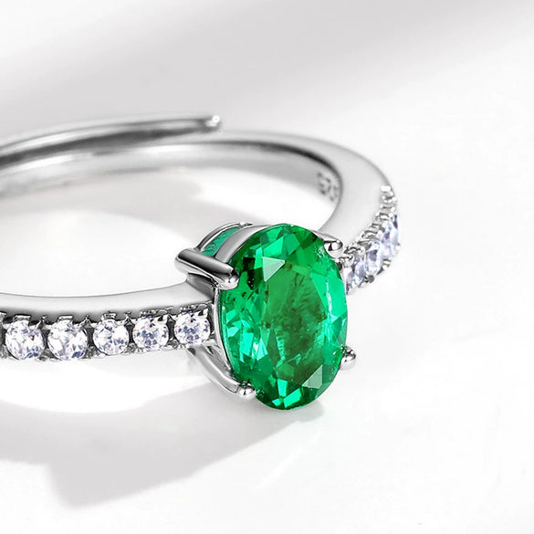 Wholesale Jewelry S925 Silver Ring Cultivating Emerald Geometric Style Electroplated For Women