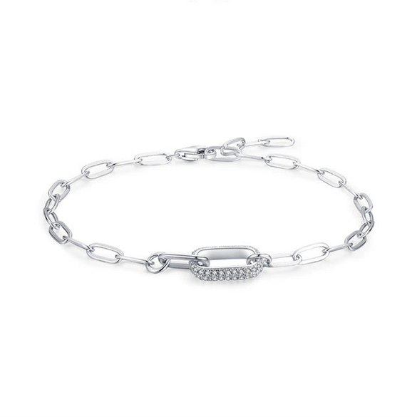 Wholesale Jewelry S925 Sterling Silver Allmatch Rectangular Cross Bracelet With Diamond Geometric Design