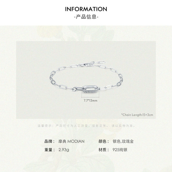Wholesale Jewelry S925 Sterling Silver Allmatch Rectangular Cross Bracelet With Diamond Geometric Design