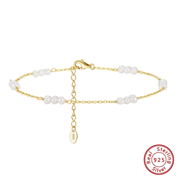 Wholesale Jewelry S925 Sterling Silver Anklet With Pearl And Geometric Style