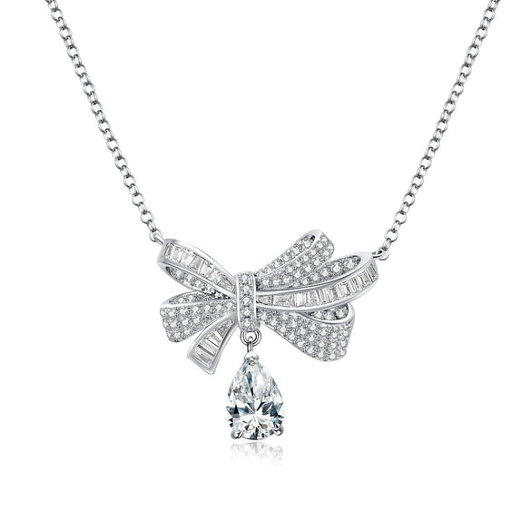 Wholesale Jewelry S925 Sterling Silver Bow Necklace Electroplated Ochain For Women