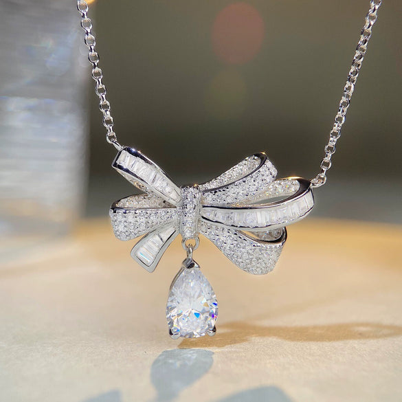 Wholesale Jewelry S925 Sterling Silver Bow Necklace Electroplated Ochain For Women
