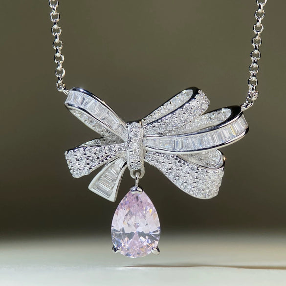 Wholesale Jewelry S925 Sterling Silver Bow Necklace Electroplated Ochain For Women