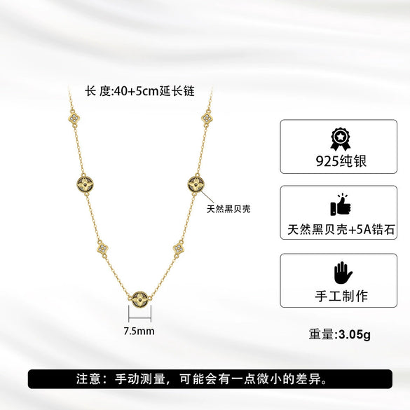 Wholesale Jewelry S925 Sterling Silver Fourleaf Clover Pendant Necklace 14K Gold Electroplated With Geometric Design