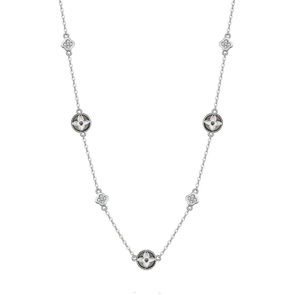 Wholesale Jewelry S925 Sterling Silver Fourleaf Clover Pendant Necklace 14K Gold Electroplated With Geometric Design