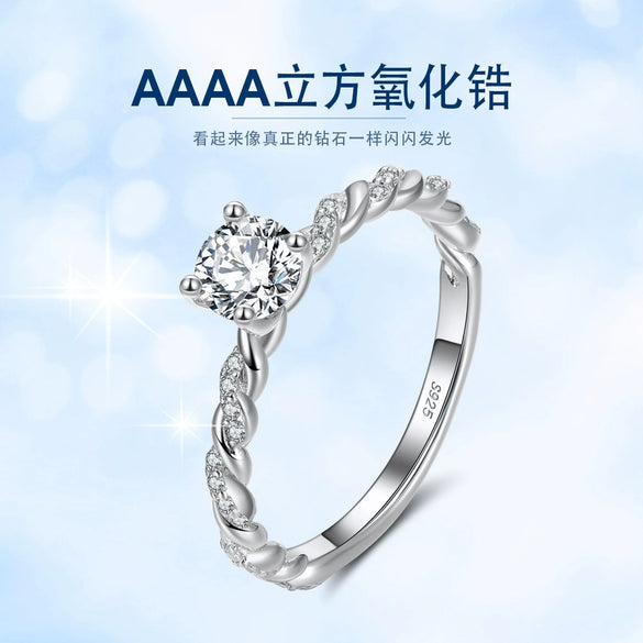 Wholesale Jewelry S925 Sterling Silver Geometric Electroplated Round Zircon Ring For Women