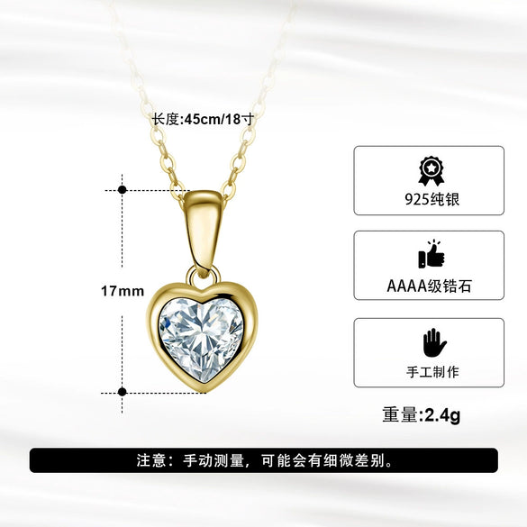 Wholesale Jewelry S925 Sterling Silver Geometric Heart Clavicle Necklace For Girls With Polishing Treatment