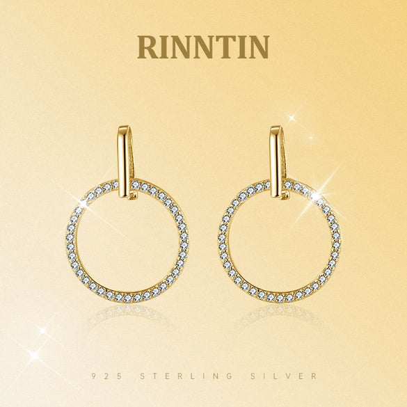 Wholesale Jewelry S925 Sterling Silver Geometric Hollow Round Stud Earrings With Electroplating