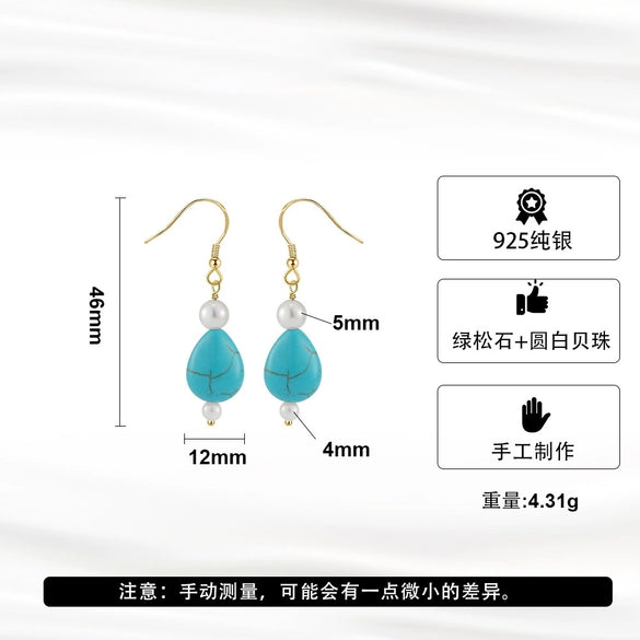 Wholesale Jewelry S925 Sterling Silver Geometric Turquoise Pendant Earrings Electroplated For Women