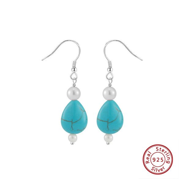 Wholesale Jewelry S925 Sterling Silver Geometric Turquoise Pendant Earrings Electroplated For Women