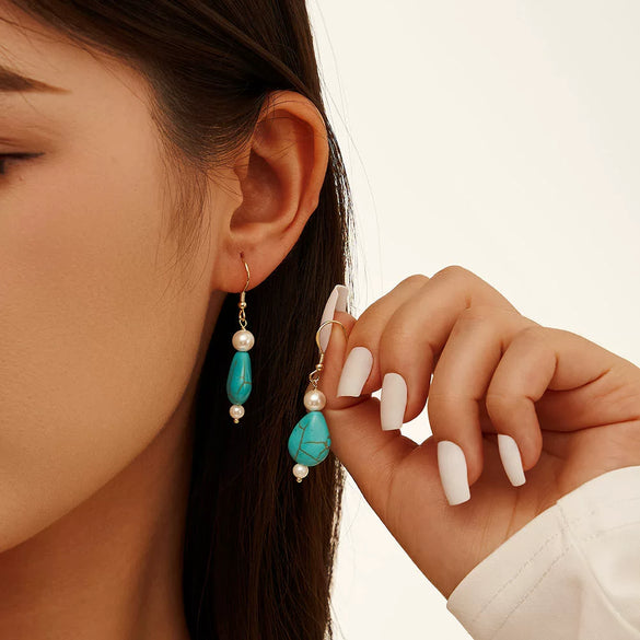 Wholesale Jewelry S925 Sterling Silver Geometric Turquoise Pendant Earrings Electroplated For Women