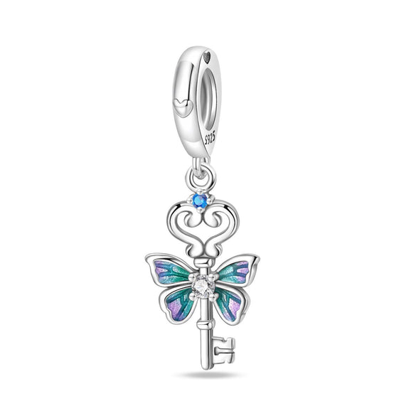 Wholesale Jewelry S925 Sterling Silver Heart Lock Key Pendant Beads Dripping Oil Design Bracelet Accessories