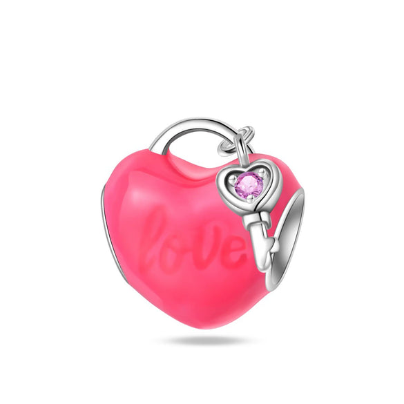 Wholesale Jewelry S925 Sterling Silver Heart Lock Key Pendant Beads Dripping Oil Design Bracelet Accessories