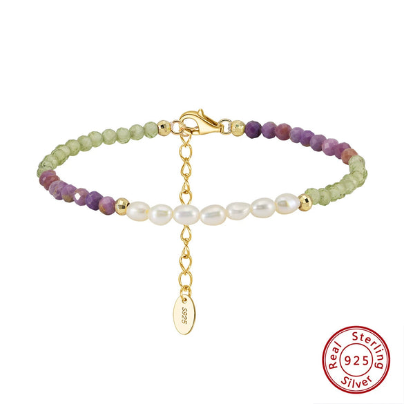 Wholesale Jewelry S925 Sterling Silver Natural Purple Mica Olivine Freshwater Pearl Electroplated Simple Bracelet