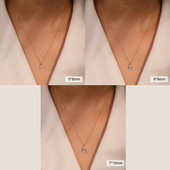 Wholesale Jewelry S925 Sterling Silver Necklace Light Luxury Geometric Zircon Electroplated Dropshaped Pendant Necklace For Women