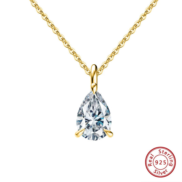 Wholesale Jewelry S925 Sterling Silver Necklace Light Luxury Geometric Zircon Electroplated Dropshaped Pendant Necklace For Women