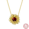 Wholesale Jewelry S925 Sterling Silver Necklace With Natural Garnet And Sunflower Geometric Style Electroplated